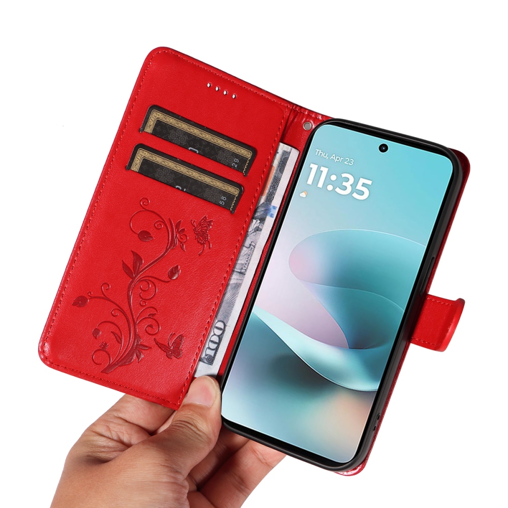 Flowers knížkové pouzdro na Motorola Moto G57 Power 5G - červené