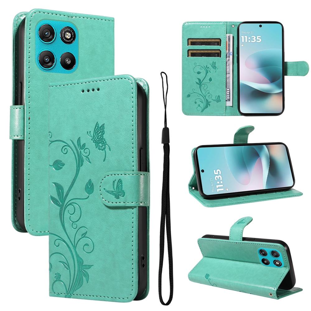 Flowers knížkové pouzdro na Motorola Moto G57 Power 5G - modrozelené