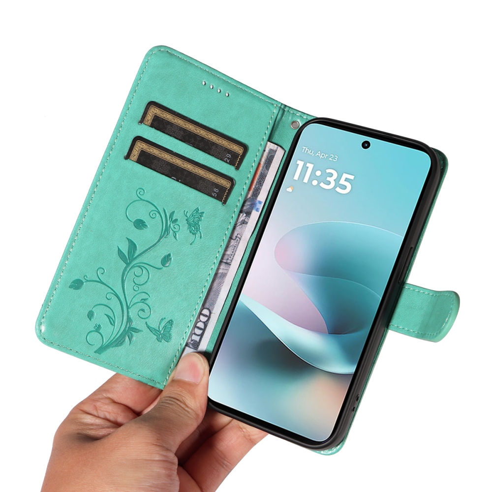 Flowers knížkové pouzdro na Motorola Moto G57 Power 5G - modrozelené