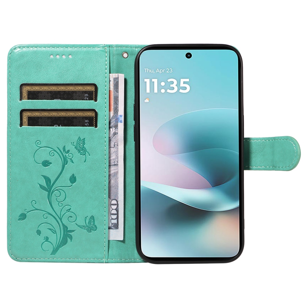 Flowers knížkové pouzdro na Motorola Moto G57 Power 5G - modrozelené