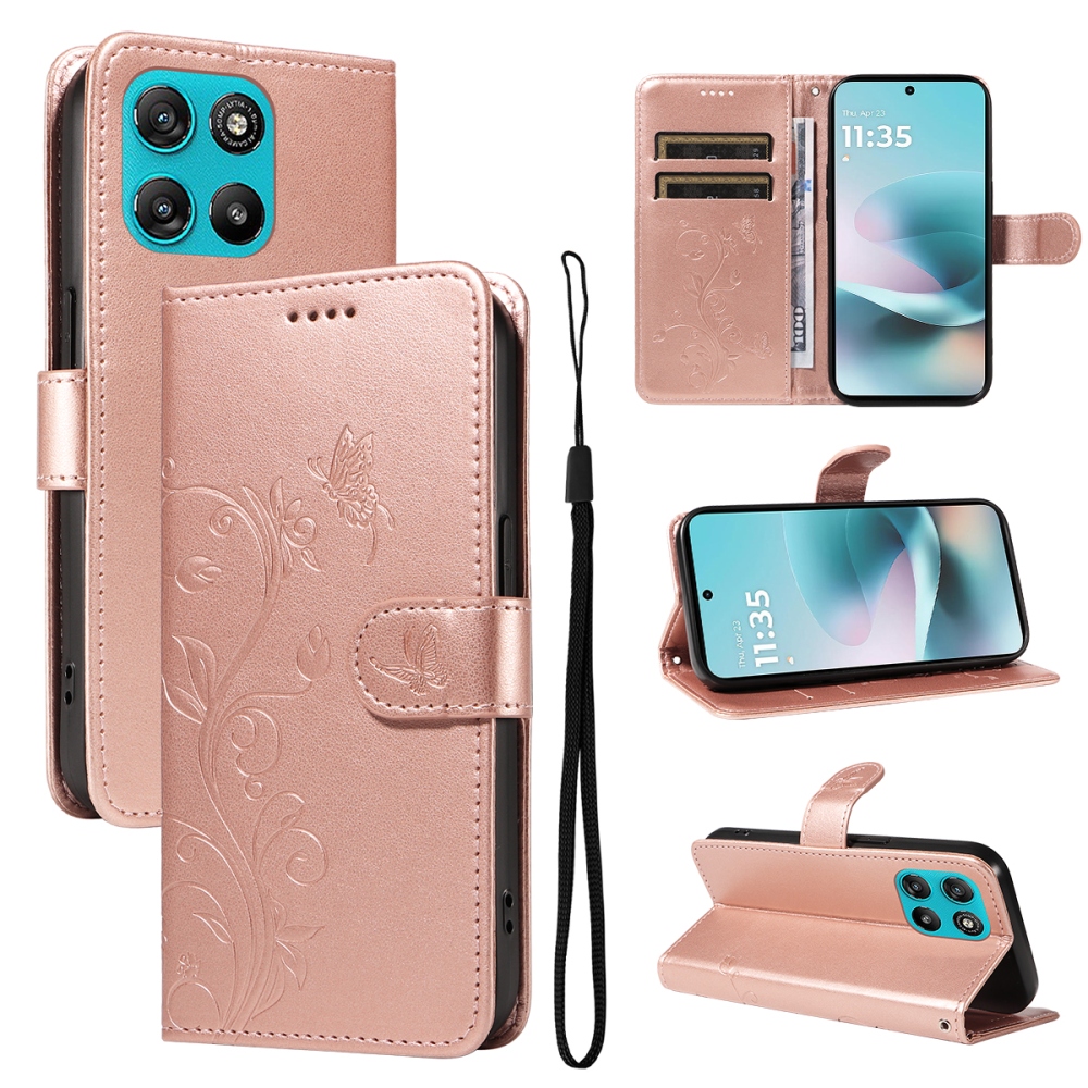 Flowers knížkové pouzdro na Motorola Moto G57 Power 5G - růžovozlaté