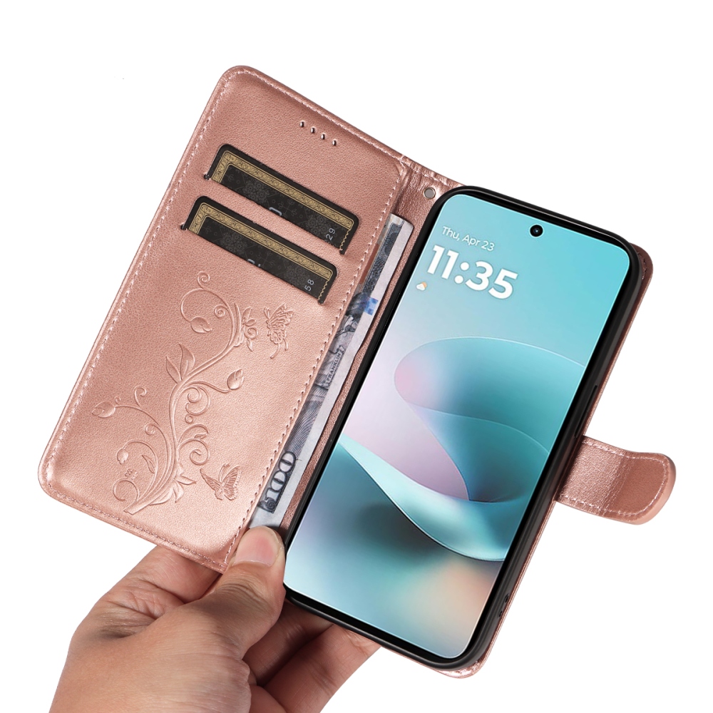 Flowers knížkové pouzdro na Motorola Moto G57 Power 5G - růžovozlaté