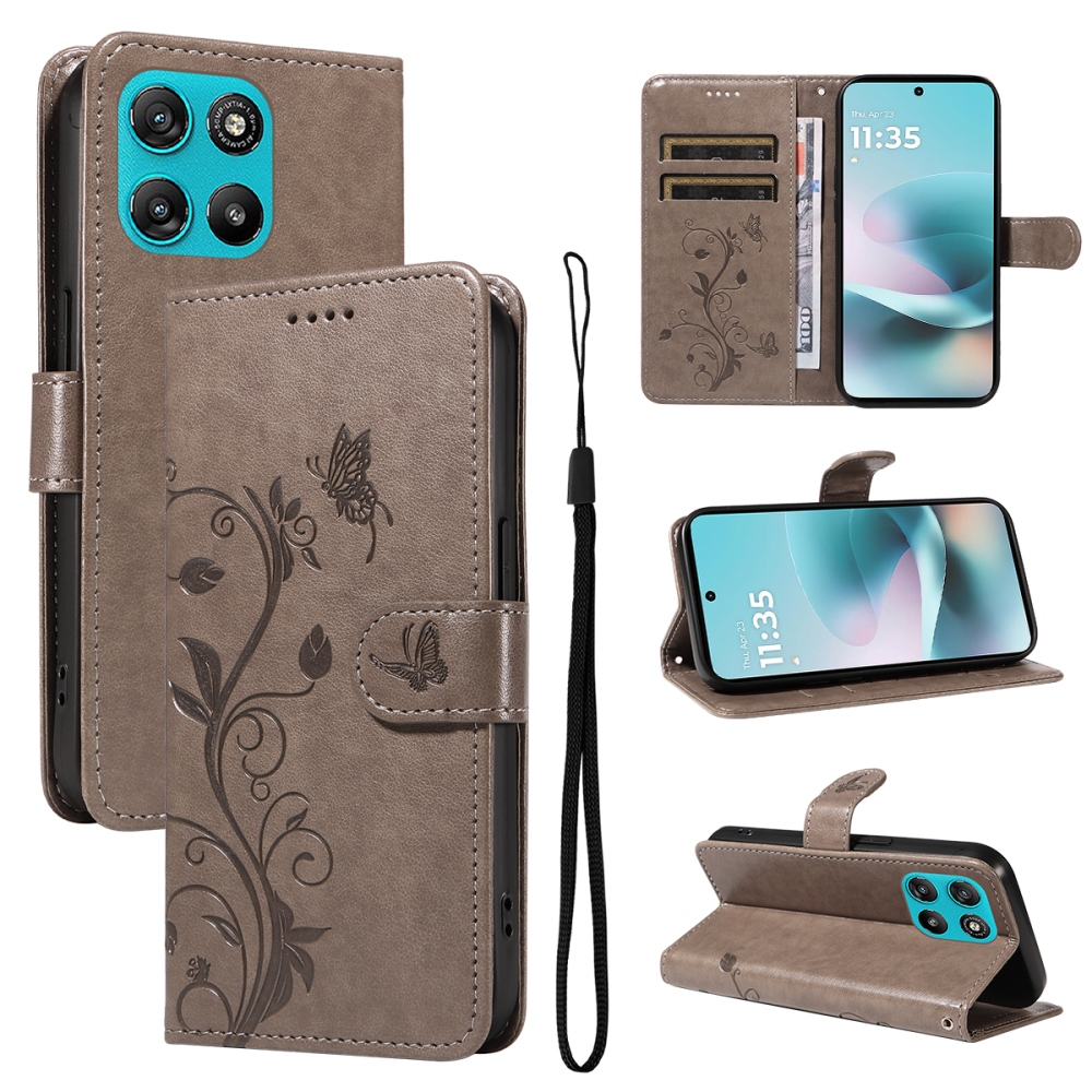 Flowers knížkové pouzdro na Motorola Moto G57 Power 5G - šedé