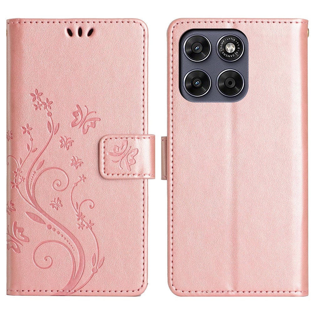 Flowers knížkové pouzdro na Motorola Moto G87 5G/G77 5G/G67 5G - růžovozlaté