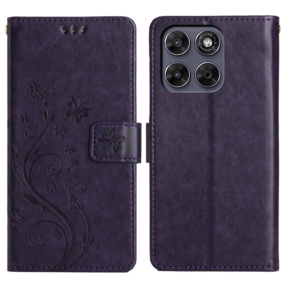 Flowers knížkové pouzdro na Motorola Moto G87 5G/G77 5G/G67 5G - tmavěfialové