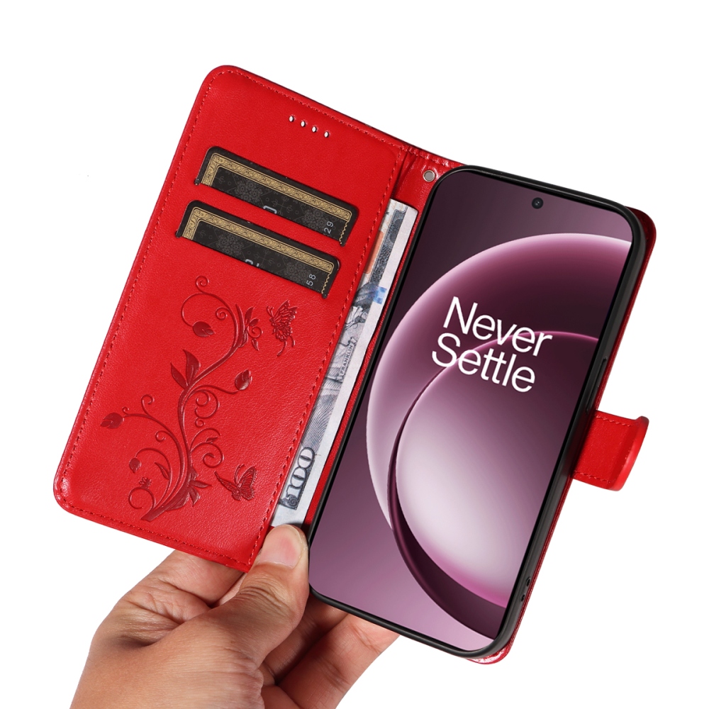 Flowers knížkové pouzdro na OnePlus 15 5G - červené