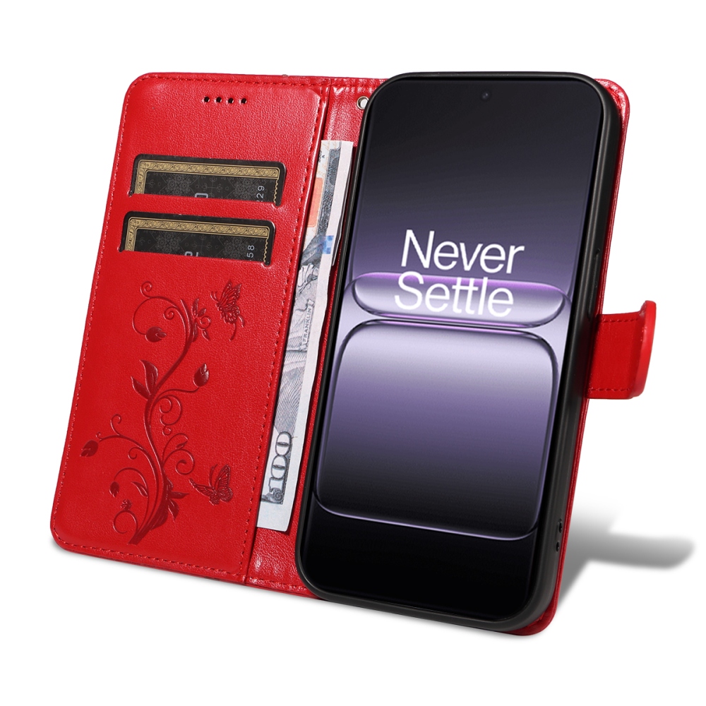 Flowers knížkové pouzdro na OnePlus Nord 5 5G - červené