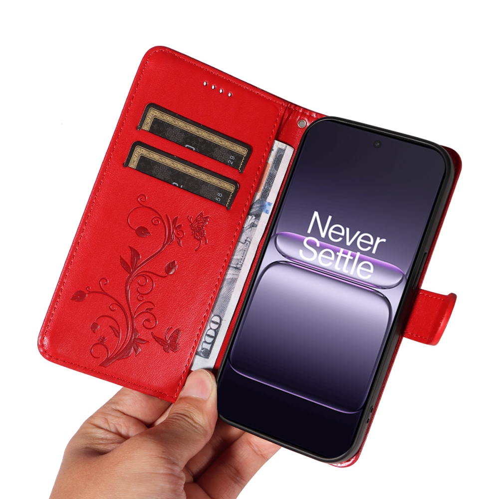 Flowers knížkové pouzdro na OnePlus Nord CE5 5G - červené