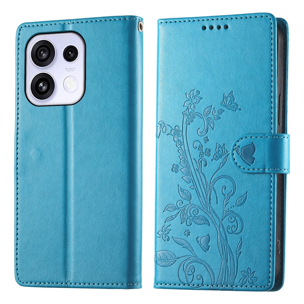Flowers knížkové pouzdro na Oppo Reno 16 FS 5G - modré