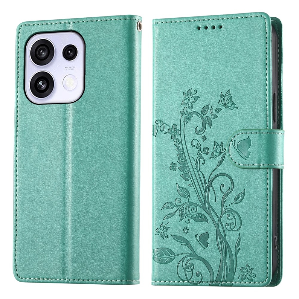 Flowers knížkové pouzdro na Oppo Reno 16 FS 5G - modrozelené