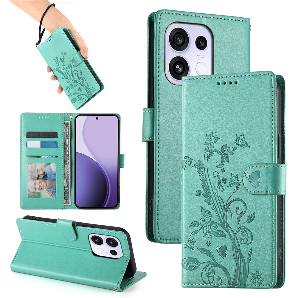 Flowers knížkové pouzdro na Oppo Reno 16 FS 5G - modrozelené