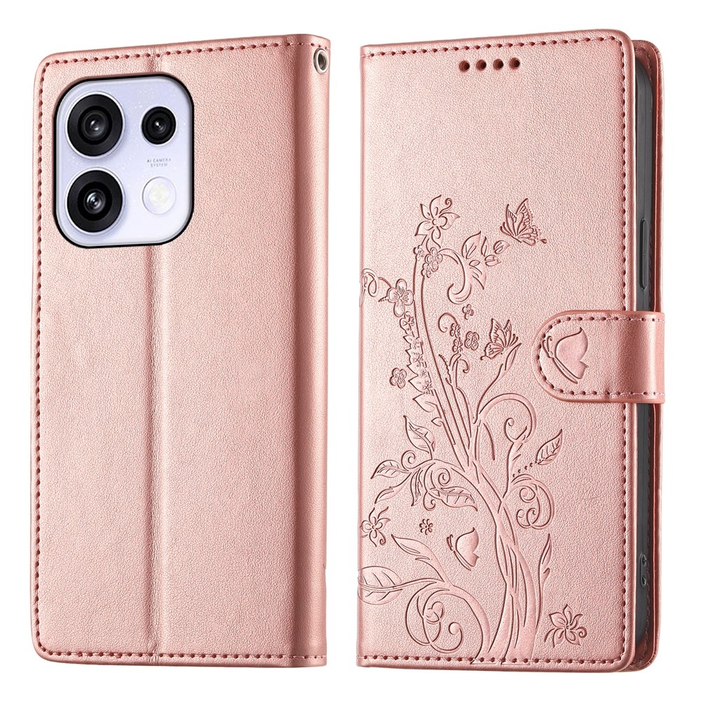 Flowers knížkové pouzdro na Oppo Reno 16 FS 5G - růžovozlaté