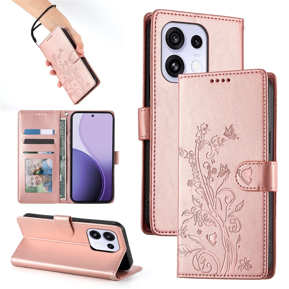 Flowers knížkové pouzdro na Oppo Reno 16 FS 5G - růžovozlaté