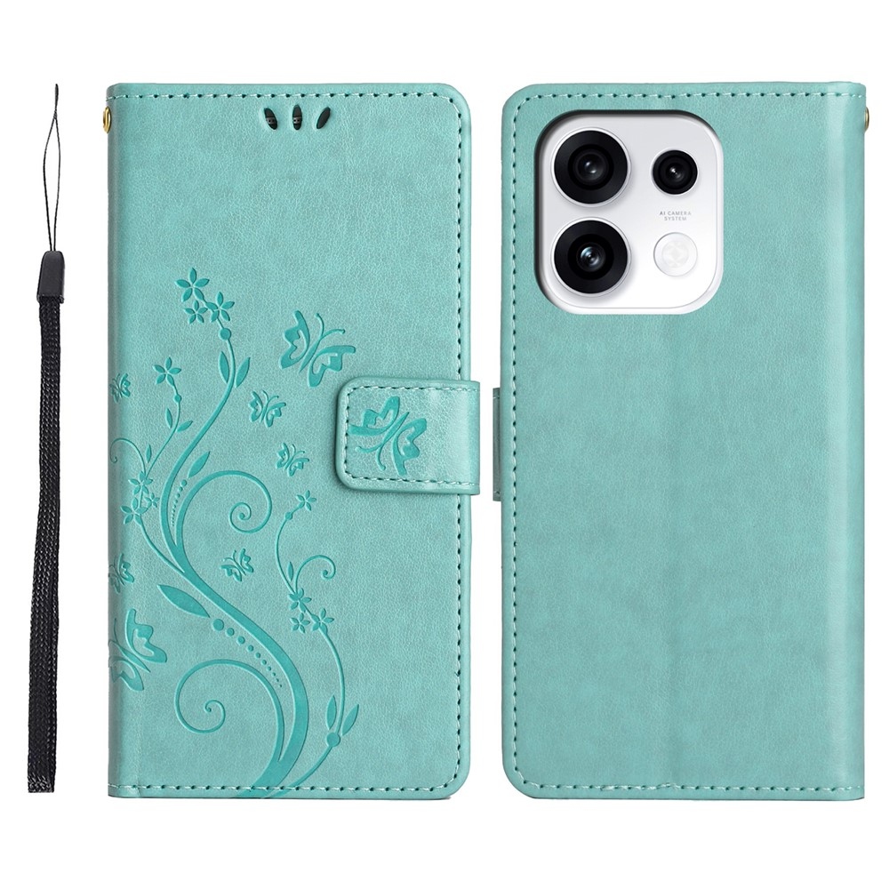 Flowers knížkové pouzdro na Oppo Reno 16 Pro 5G - modrozelené
