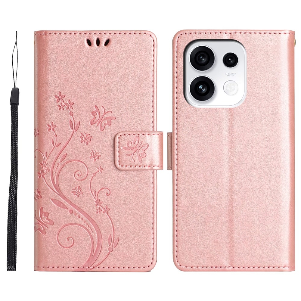 Flowers knížkové pouzdro na Oppo Reno 16 Pro 5G - růžovozlaté