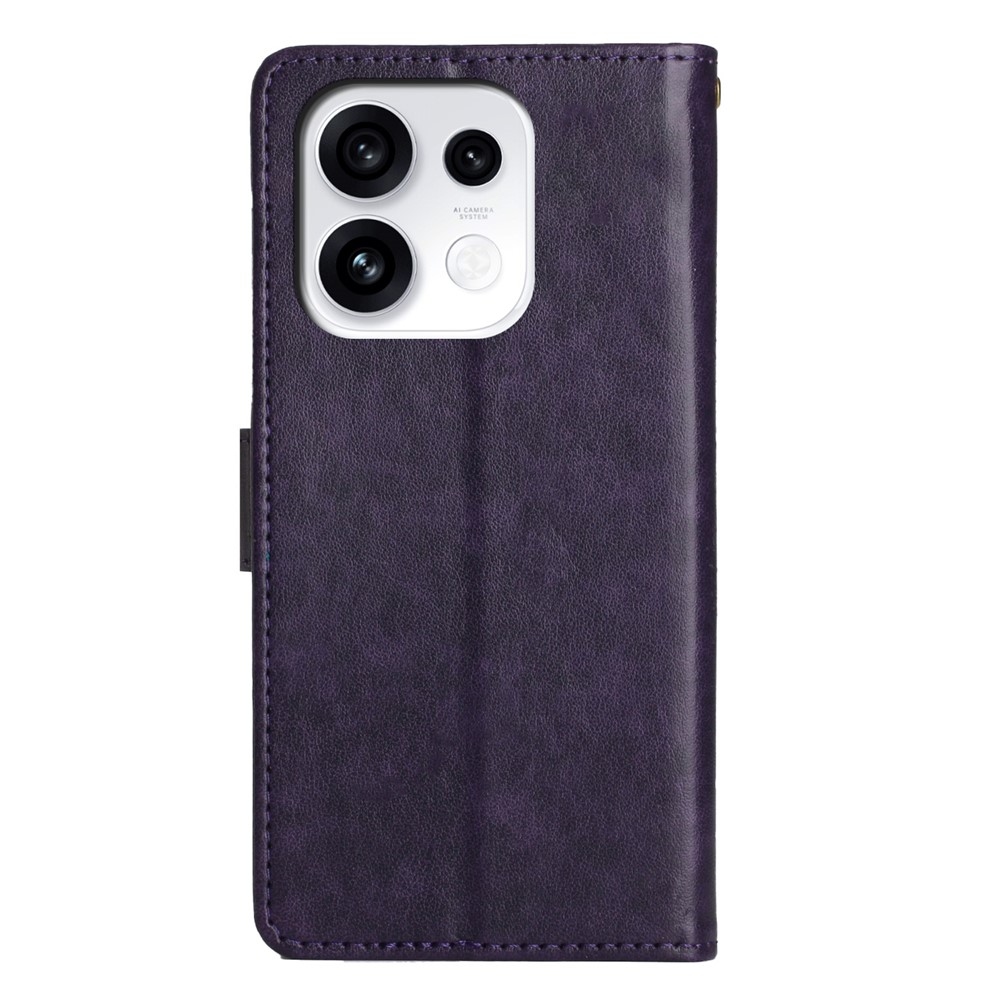 Flowers knížkové pouzdro na Oppo Reno 16 Pro 5G - tmavěfialové