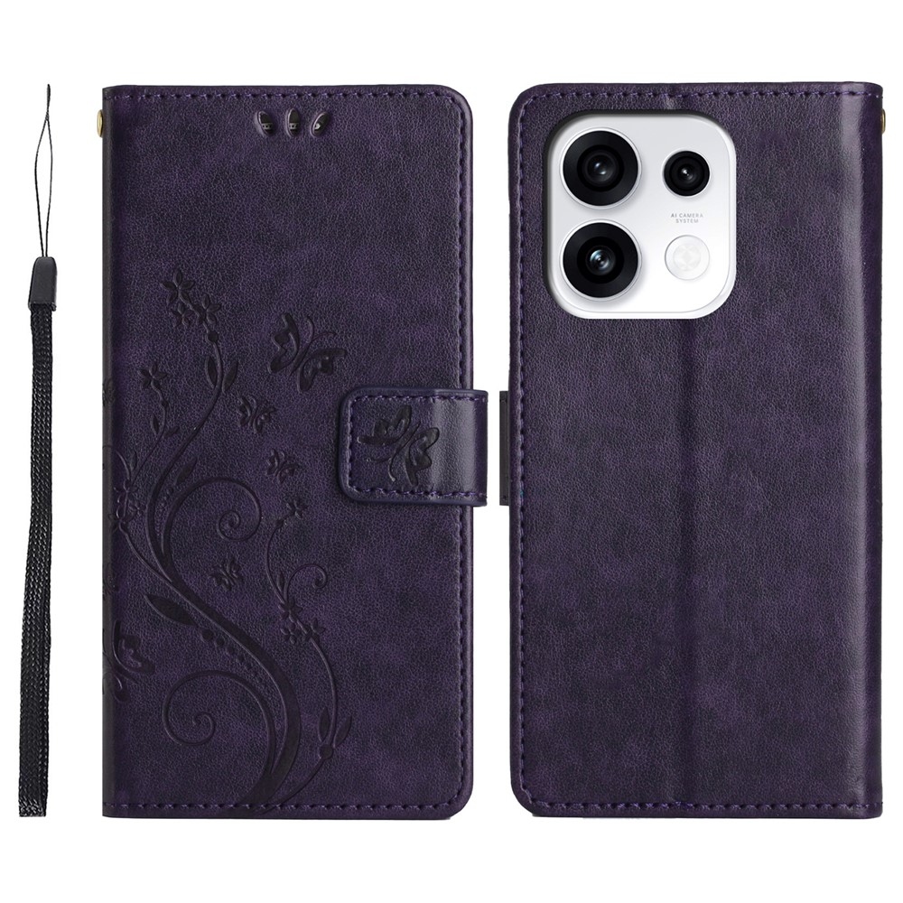 Flowers knížkové pouzdro na Oppo Reno 16 Pro 5G - tmavěfialové