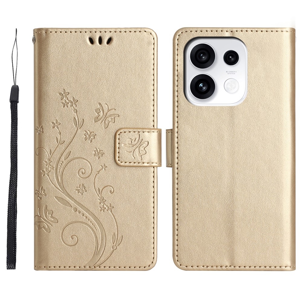 Flowers knížkové pouzdro na Oppo Reno 16 Pro 5G - zlaté