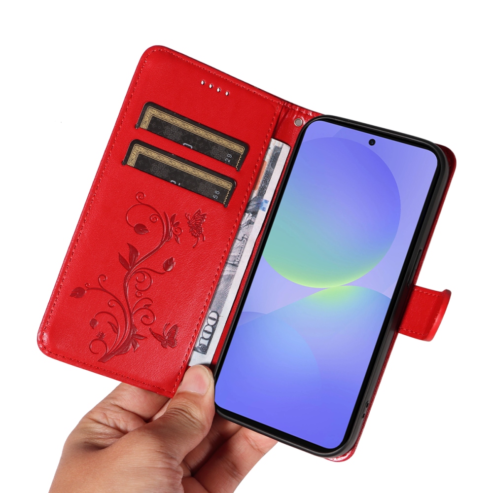 Flowers knížkové pouzdro na Samsung Galaxy A37 5G - červené