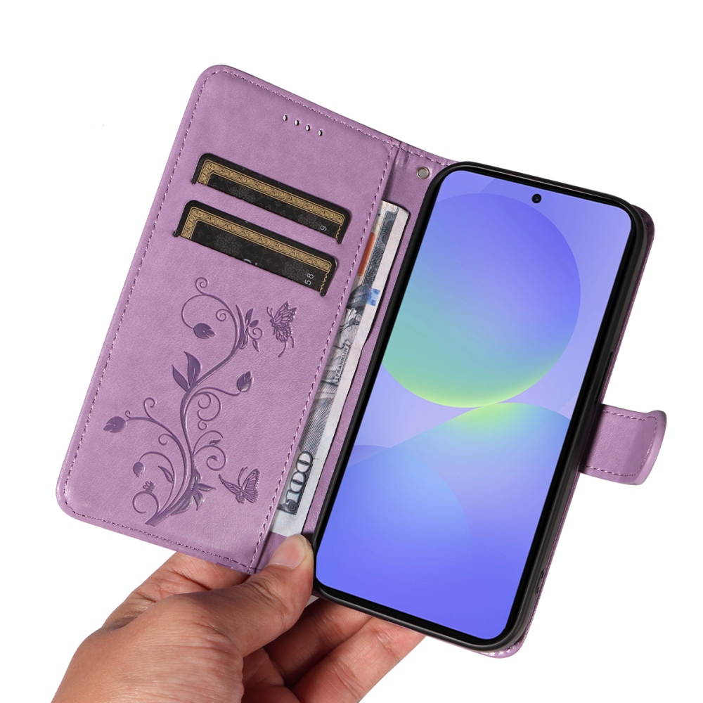 Flowers knížkové pouzdro na Samsung Galaxy A37 5G - fialové