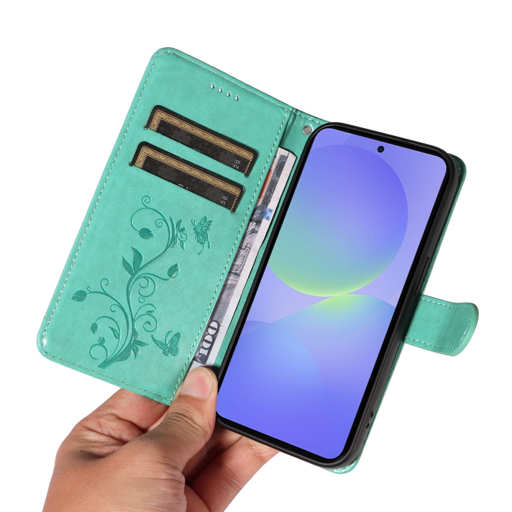 Flowers knížkové pouzdro na Samsung Galaxy A37 5G - modrozelené