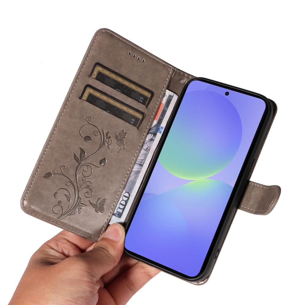 Flowers knížkové pouzdro na Samsung Galaxy A37 5G - šedé