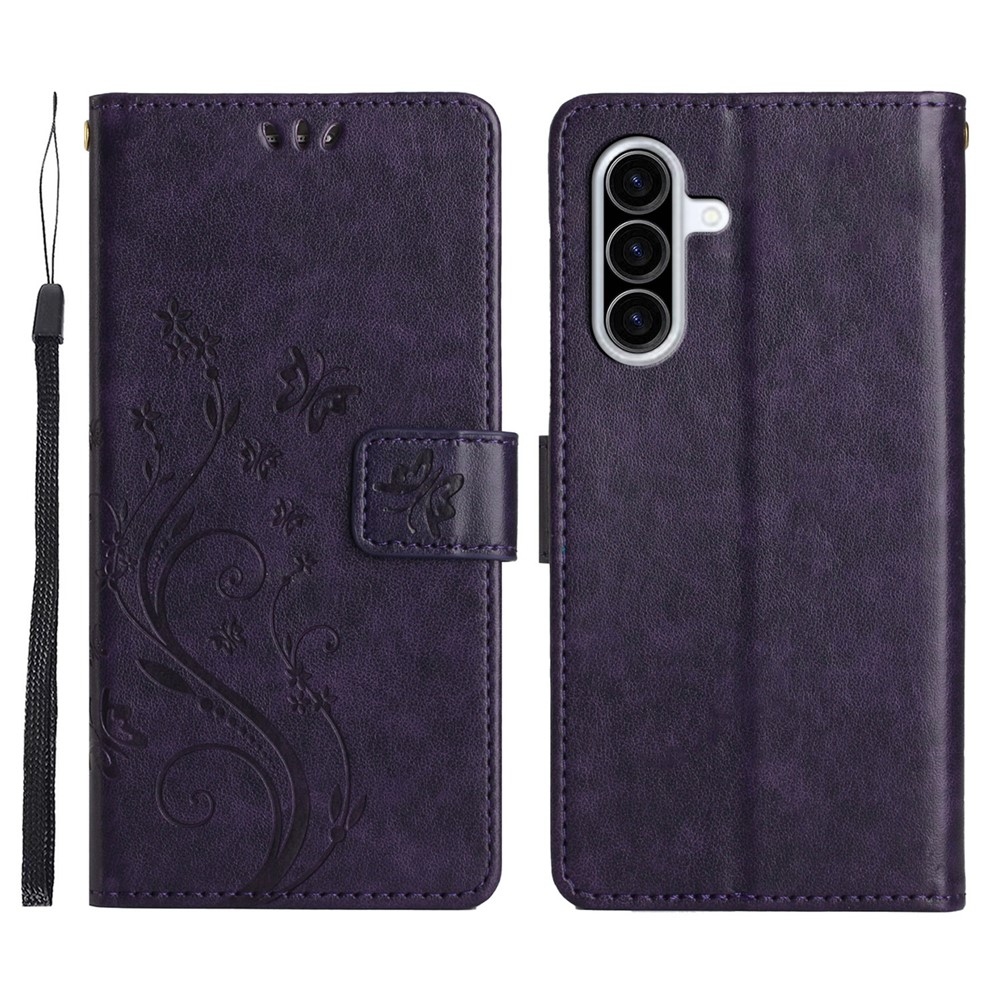 Flowers knížkové pouzdro na Samsung Galaxy A57 5G - tmavěfialové