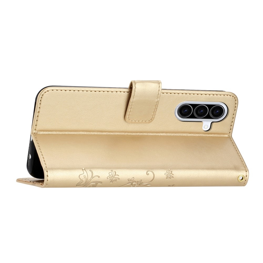 Flowers knížkové pouzdro na Samsung Galaxy A57 5G - zlaté