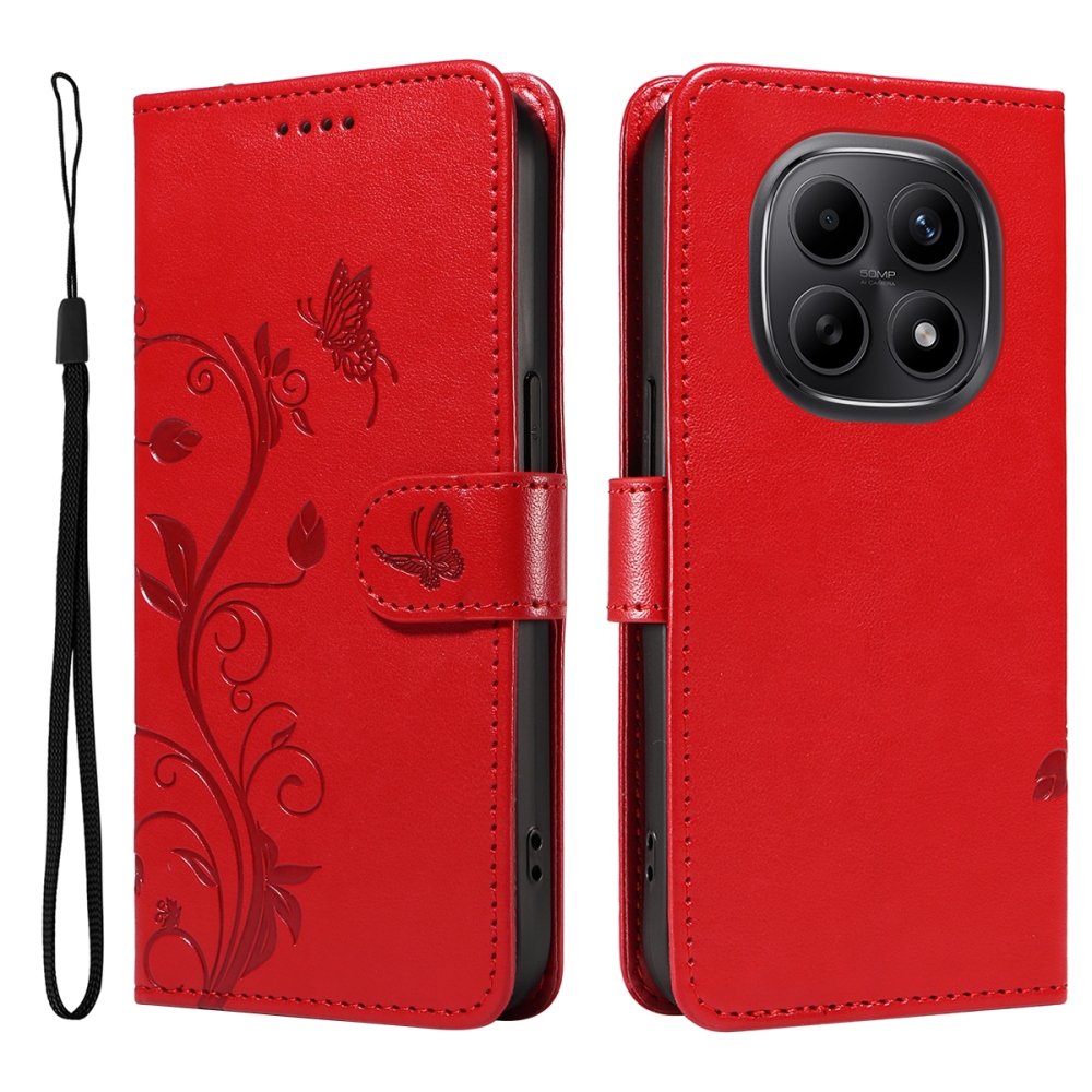 Flowers knížkové pouzdro na Xiaomi Poco M8 5G/Redmi Note 15 5G/Note 15 4G - červené