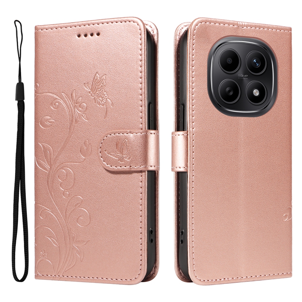 Flowers knížkové pouzdro na Xiaomi Poco M8 5G/Redmi Note 15 5G/Note 15 4G - růžovozlaté