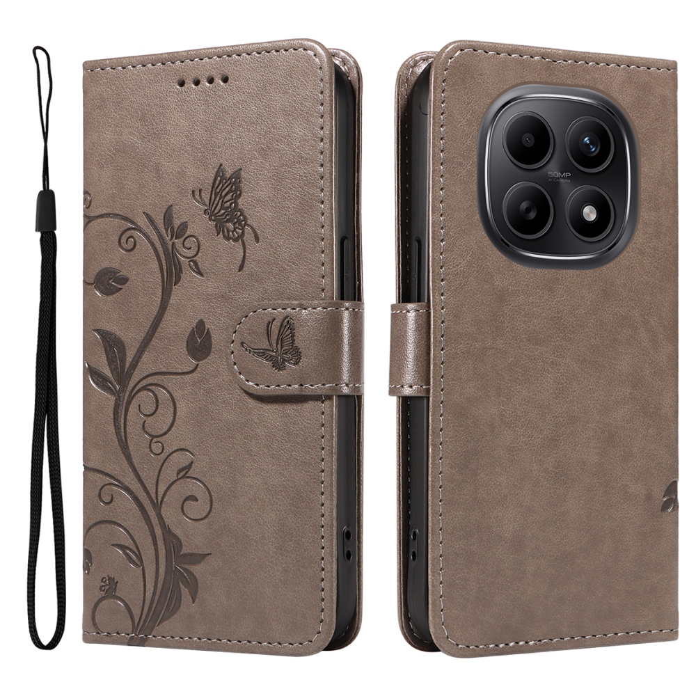 Flowers knížkové pouzdro na Xiaomi Poco M8 5G/Redmi Note 15 5G/Note 15 4G - šedé