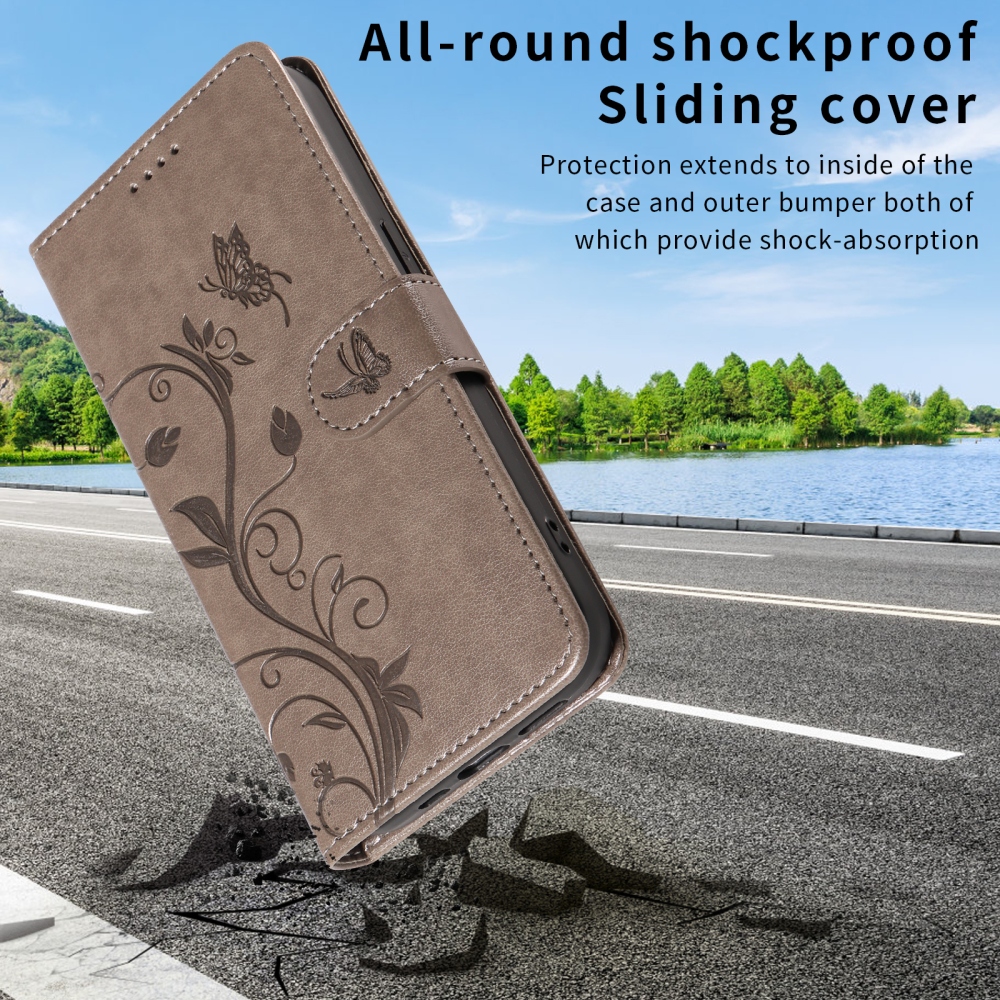 Flowers knížkové pouzdro na Xiaomi Poco M8 5G/Redmi Note 15 5G/Note 15 4G - šedé