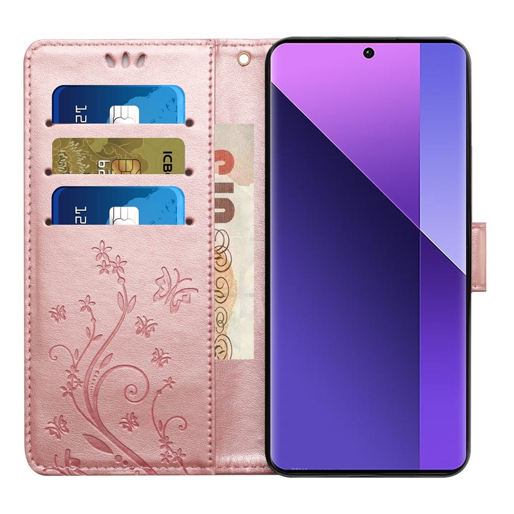 Flowers knížkové pouzdro na Xiaomi Redmi 17 4G/5G - růžovozlaté
