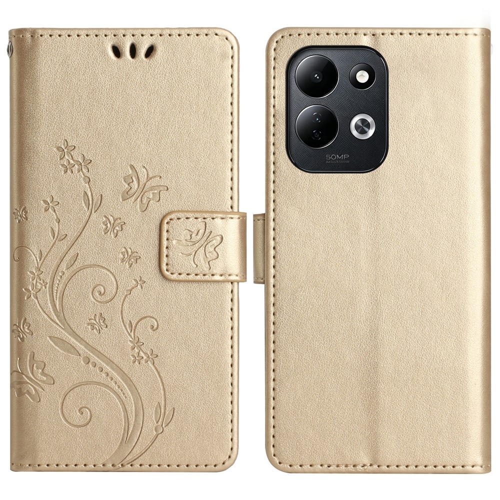 Flowers knížkové pouzdro na Xiaomi Redmi 17 4G/5G - zlaté