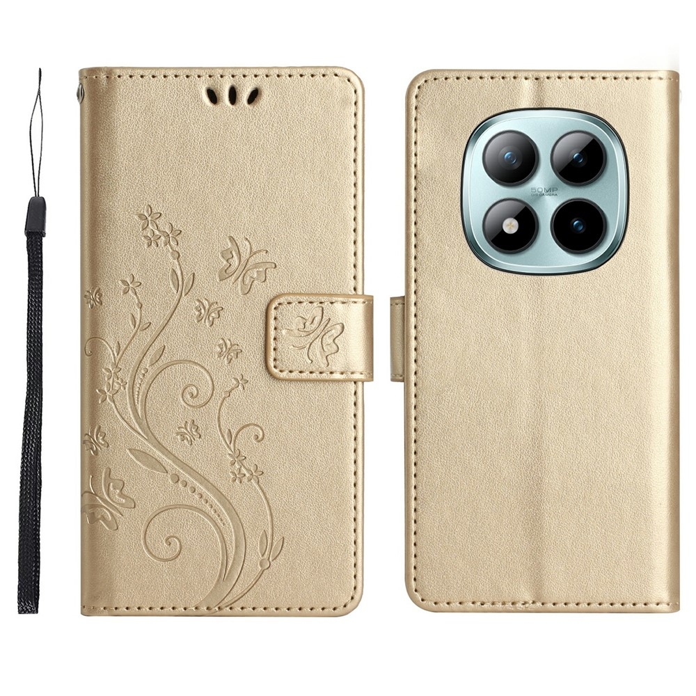 Flowers knížkové pouzdro na Xiaomi Redmi Note 15 Pro 4G - zlaté