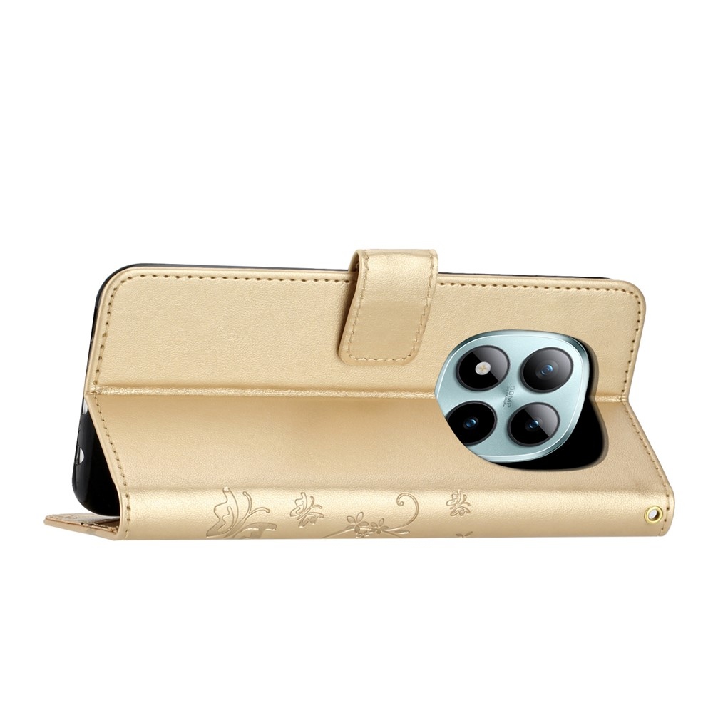 Flowers knížkové pouzdro na Xiaomi Redmi Note 15 Pro+ 5G - zlaté