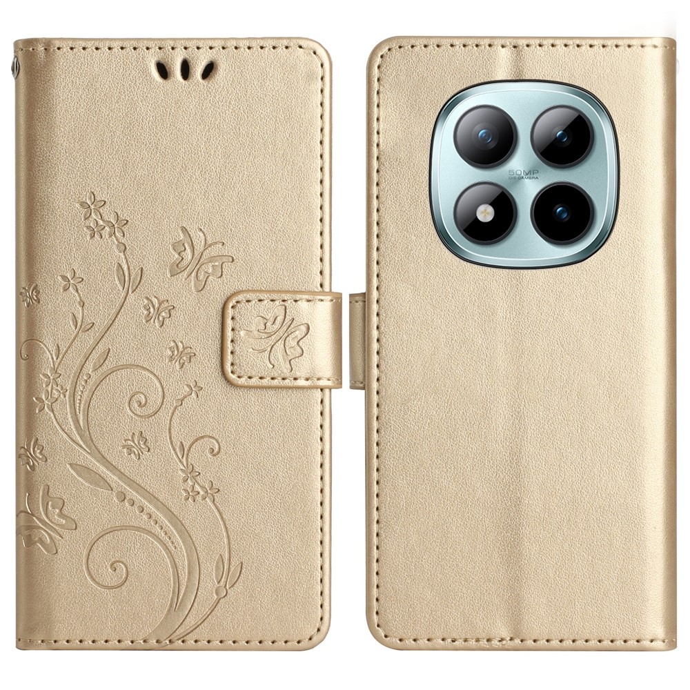 Flowers knížkové pouzdro na Xiaomi Redmi Note 15 Pro+ 5G - zlaté