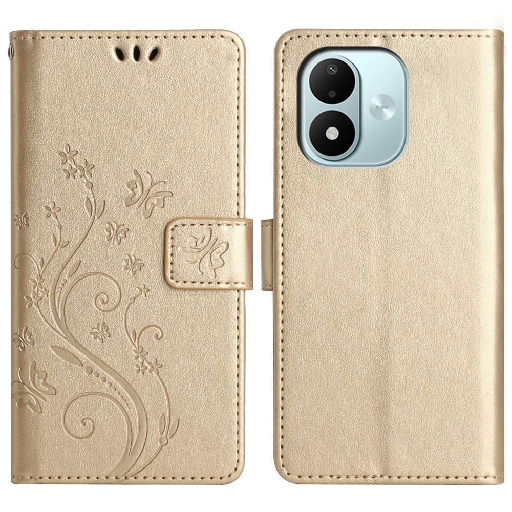 Flowers knížkové pouzdro na Xiaomi Redmi Note 17 4G/5G - zlaté