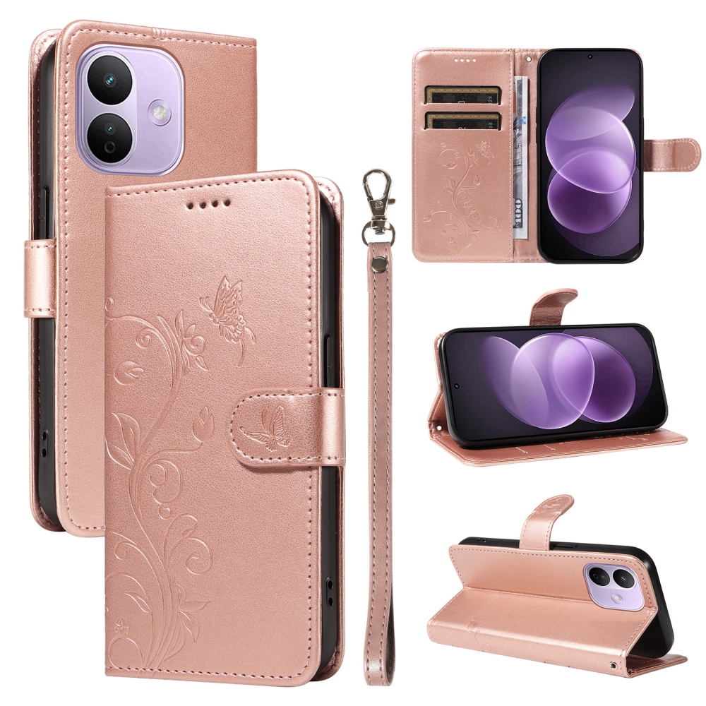 Flowers knížkové pouzdro na Xiaomi Redmi Note 17 Pro 5G - růžovozlaté