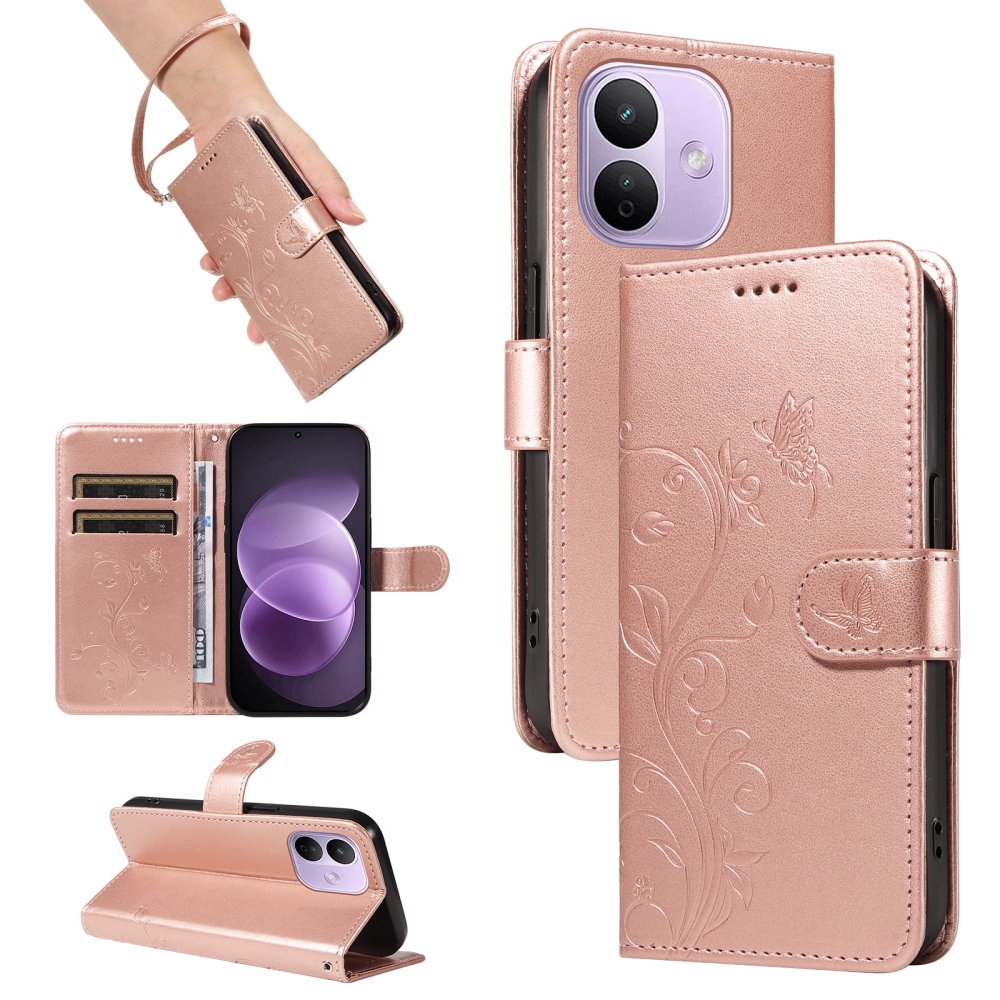 Flowers knížkové pouzdro na Xiaomi Redmi Note 17 Pro 5G - růžovozlaté