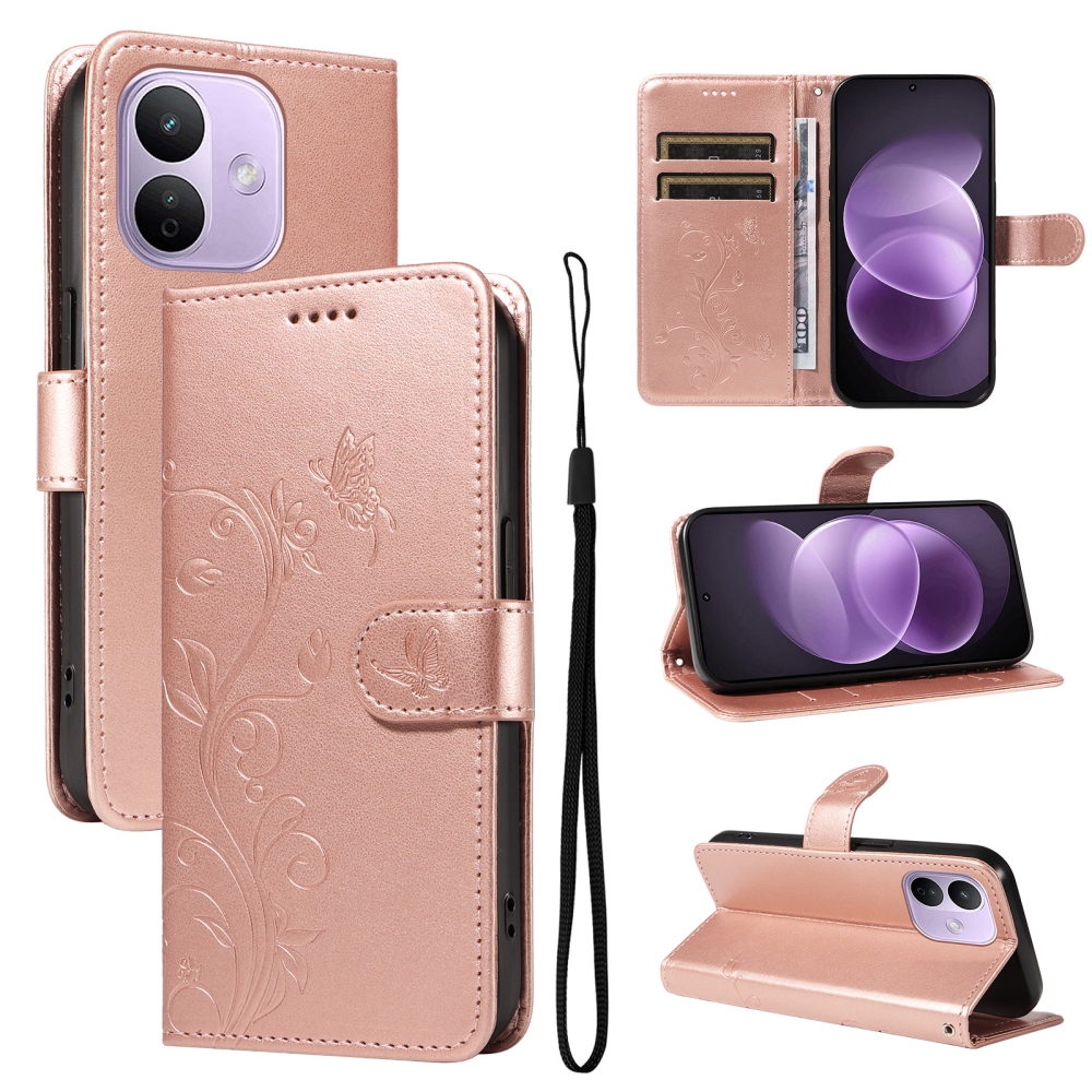 Flowers knížkové pouzdro na Xiaomi Redmi Note 17 Pro 5G - růžovozlaté
