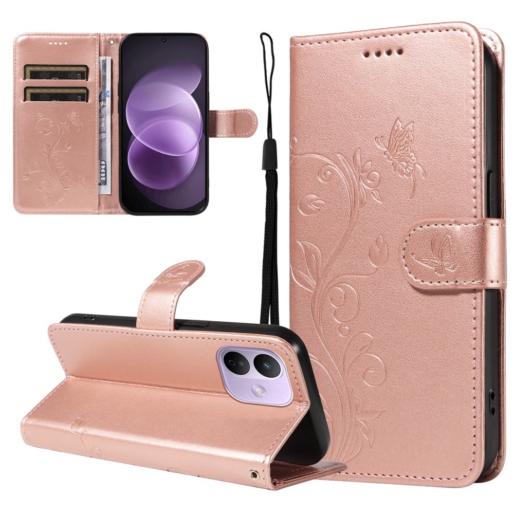 Flowers knížkové pouzdro na Xiaomi Redmi Note 17 Pro 5G - růžovozlaté