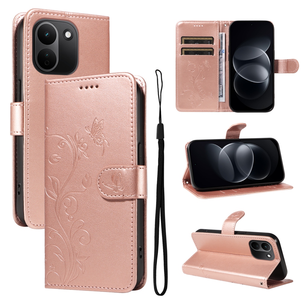 Flowers knížkové pouzdro na Xiaomi Redmi Note 17 Pro Max 5G - růžovozlaté