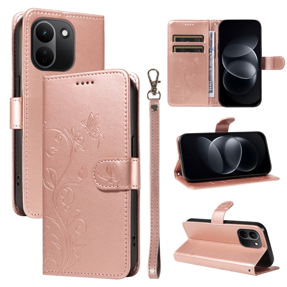 Flowers knížkové pouzdro na Xiaomi Redmi Note 17 Pro Max 5G - růžovozlaté