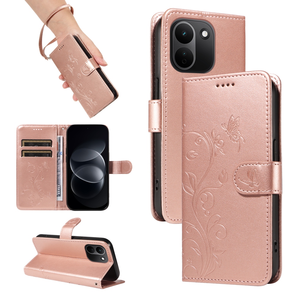 Flowers knížkové pouzdro na Xiaomi Redmi Note 17 Pro Max 5G - růžovozlaté
