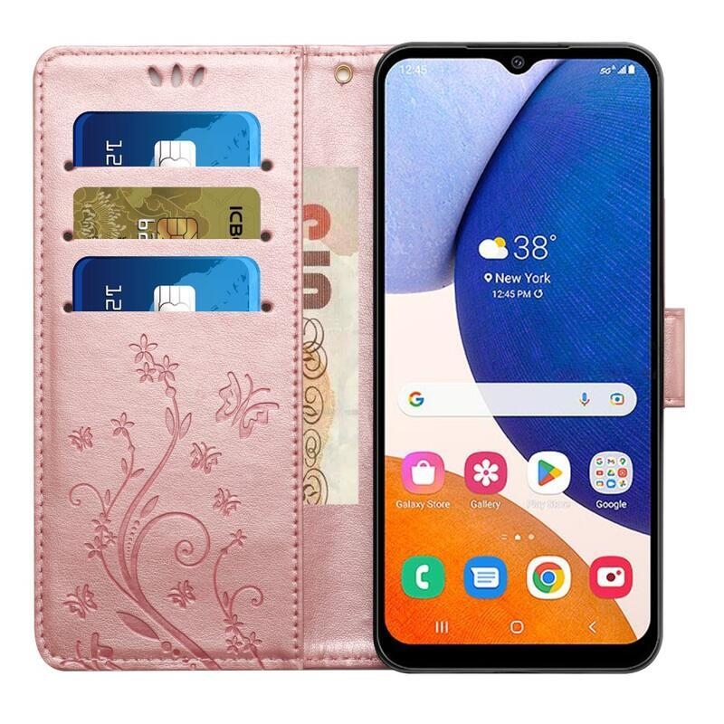 Flowers peněženkové pouzdro pro Samsung Galaxy A54 5G - růžovozlaté