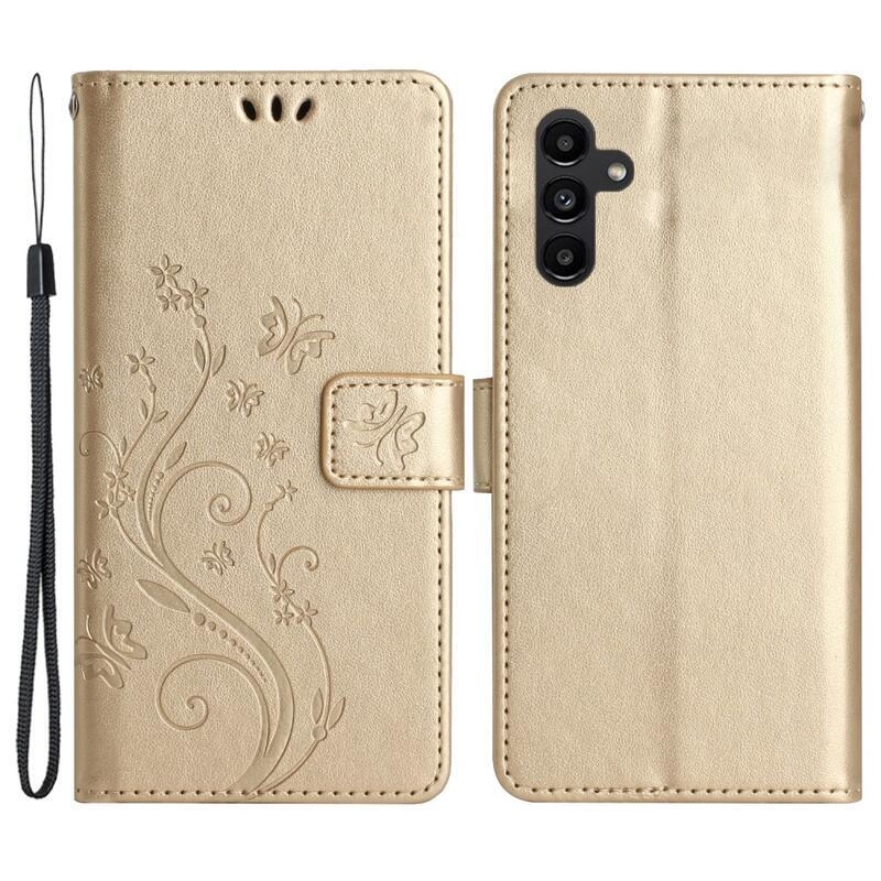 Flowers peněženkové pouzdro pro Samsung Galaxy A54 5G - zlaté
