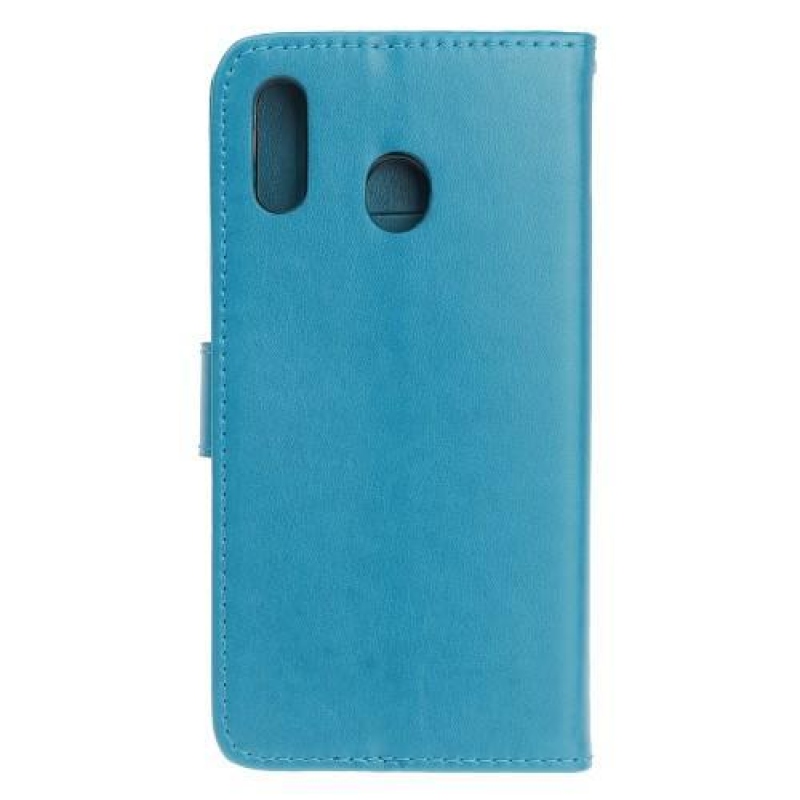 Flowers PU kožené peněženkové pouzdro na mobil Samsung Galaxy A20e - modrý