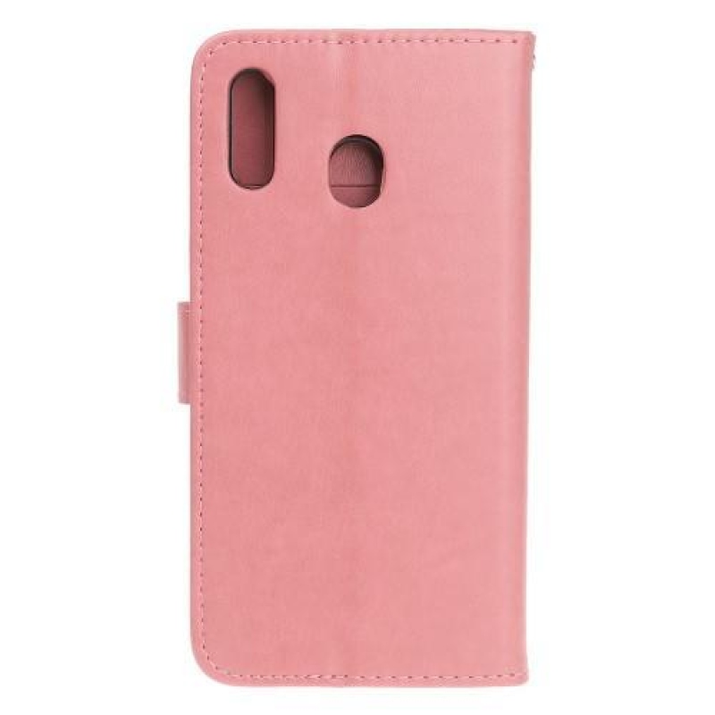 Flowers PU kožené peněženkové pouzdro na mobil Samsung Galaxy A20e - růžový