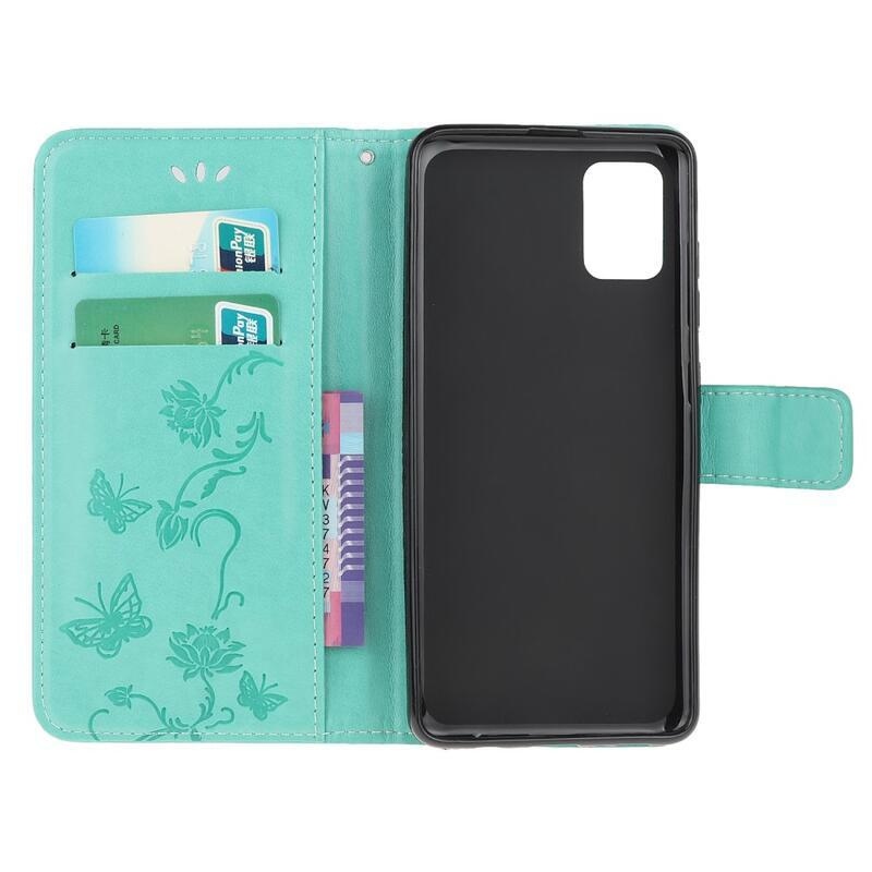 Flowers PU kožené peněženkové pouzdro na mobil Samsung Galaxy A32 5G - cyan